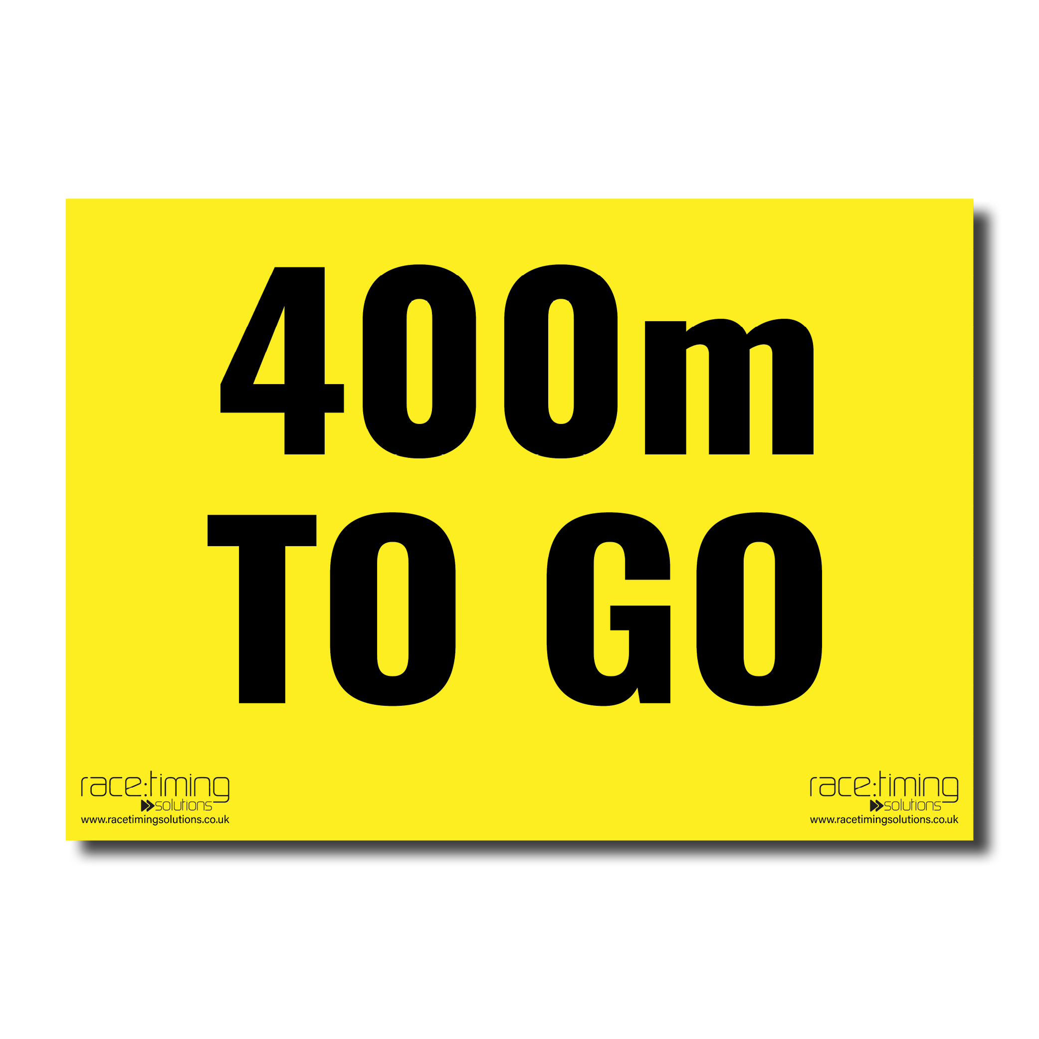 Yellow sign with black '400M TO GO' text