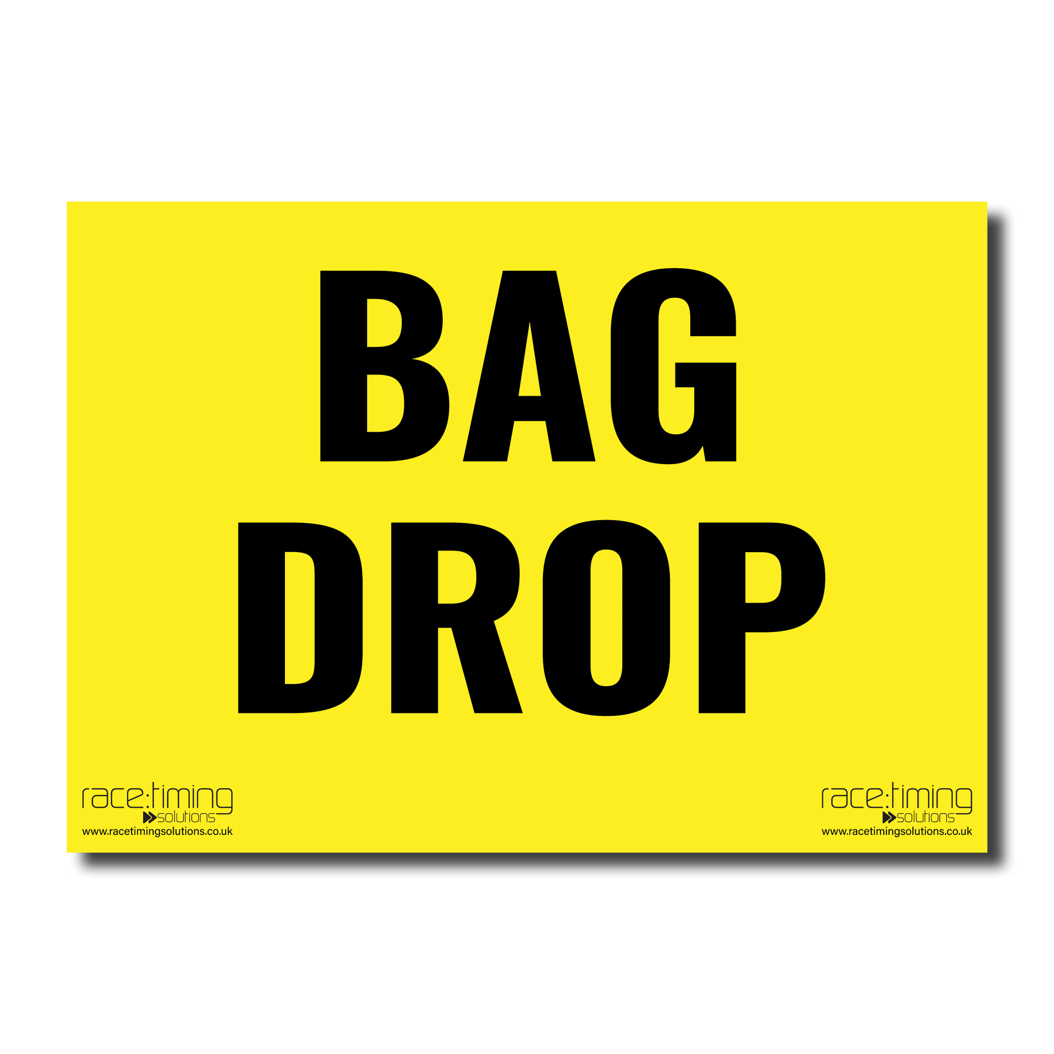 Yellow sign with 'BAG DROP' text