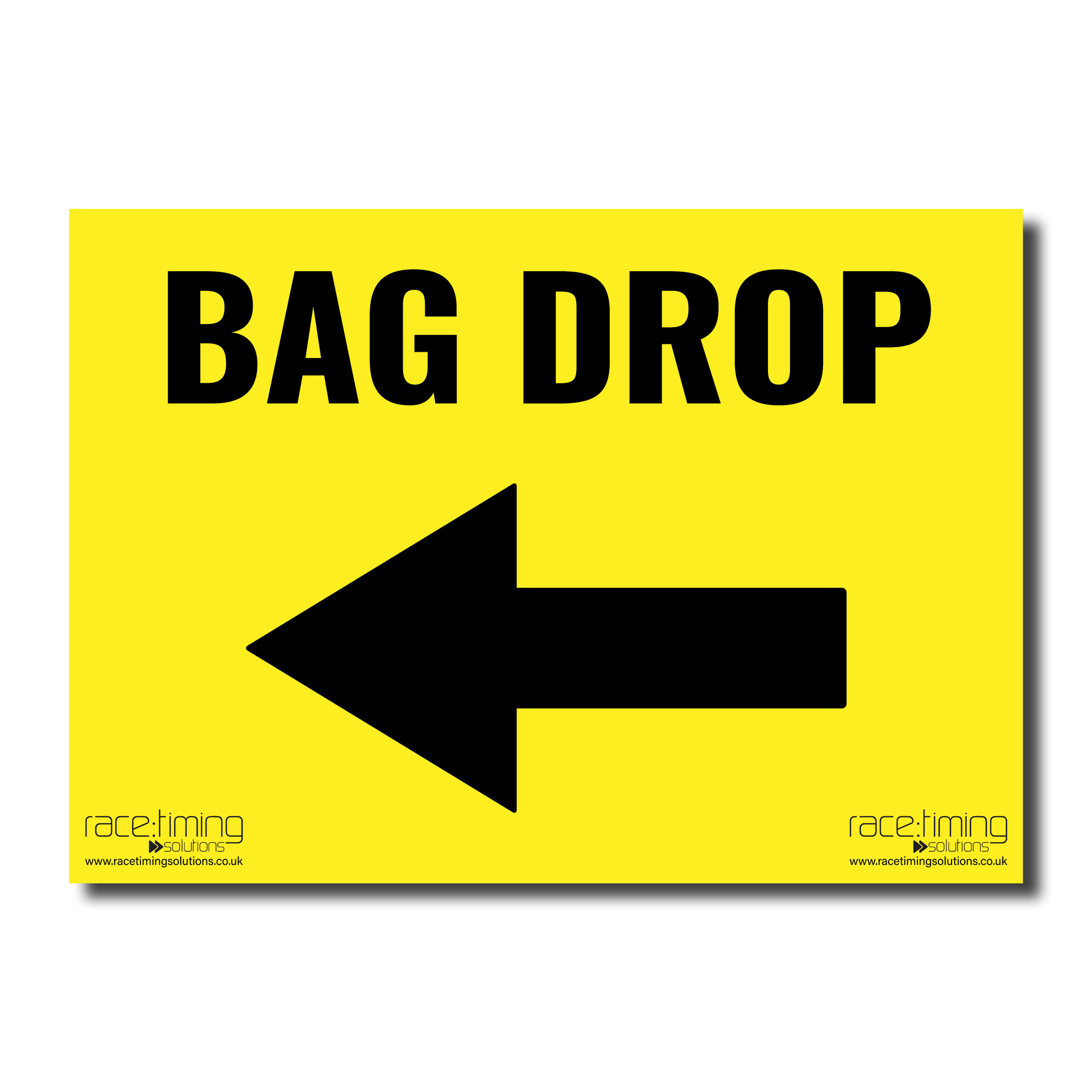 Yellow sign with 'Bag Drop' and an arrow pointing left
