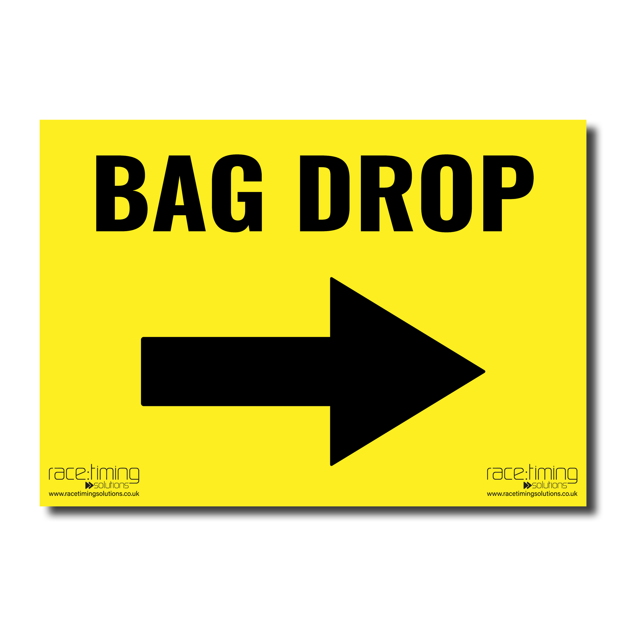 Yellow sign with 'BAG DROP' text and black arrow pointing right