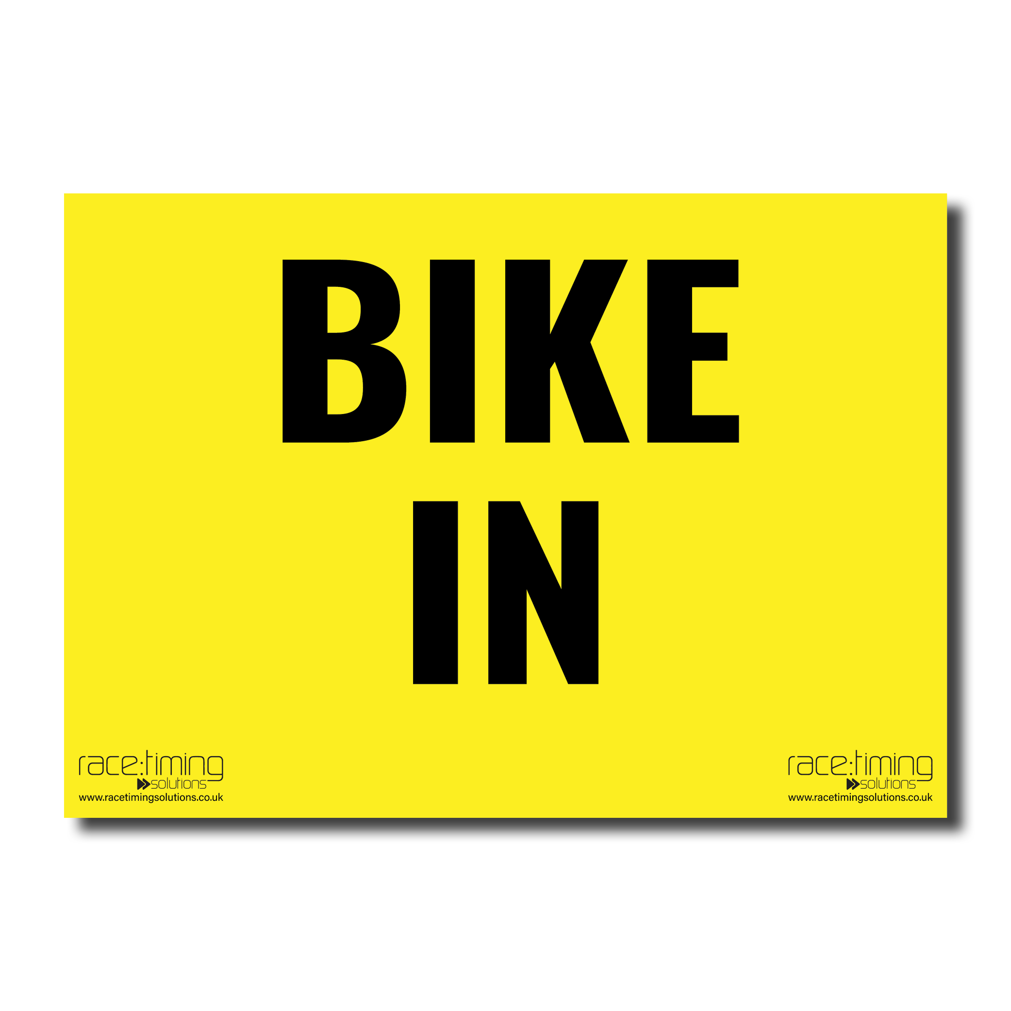Yellow sign with 'BIKE IN' text