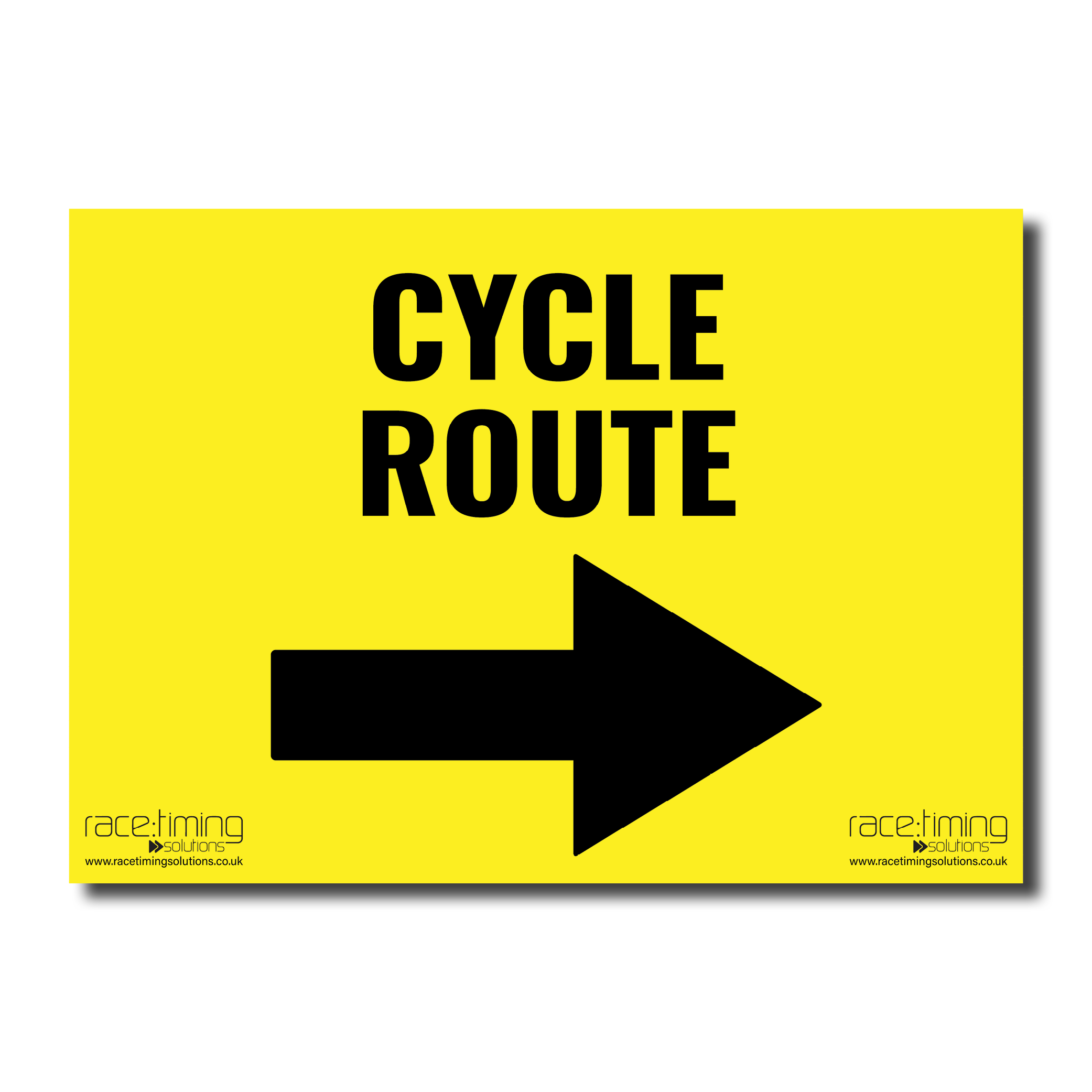 Yellow sign with 'Cycle Route' and a right arrow