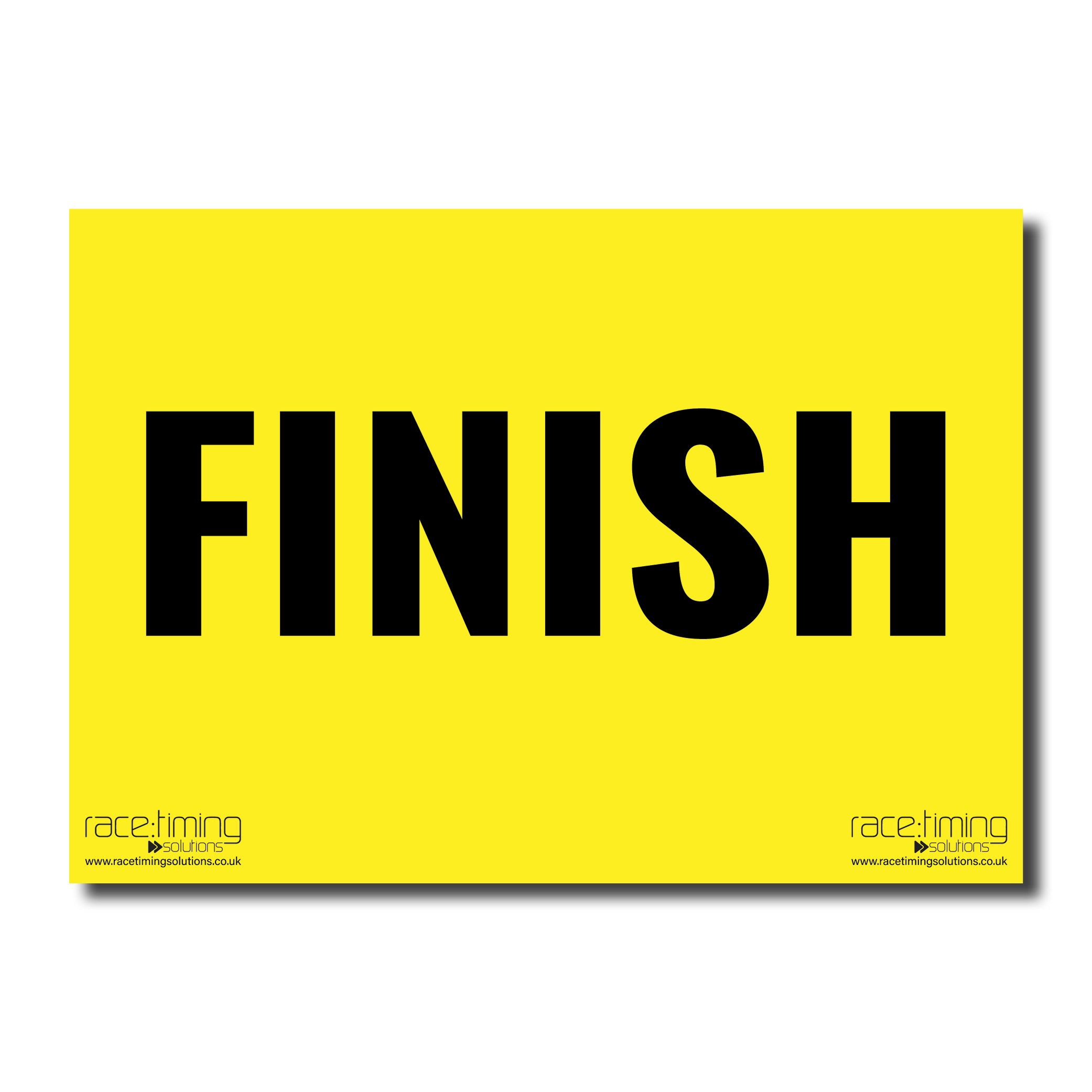 Yellow sign with black 'FINSIH' text