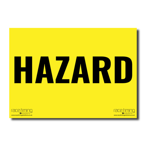 Yellow sign with black text 'HAZARD'