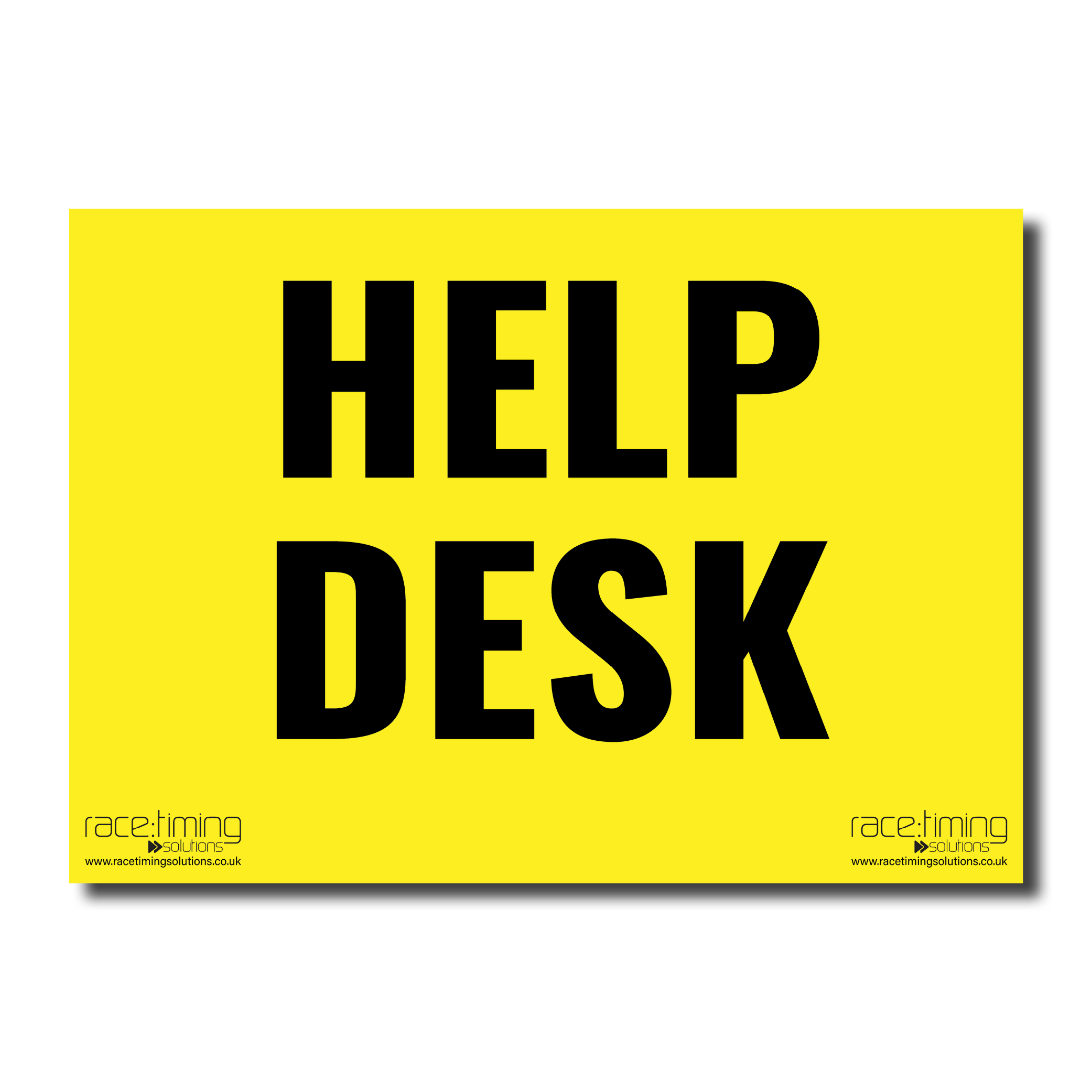 Yellow sign with  black'HELP DESK' text