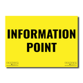 Yellow sign with 'INFORMATION POINT' text in black