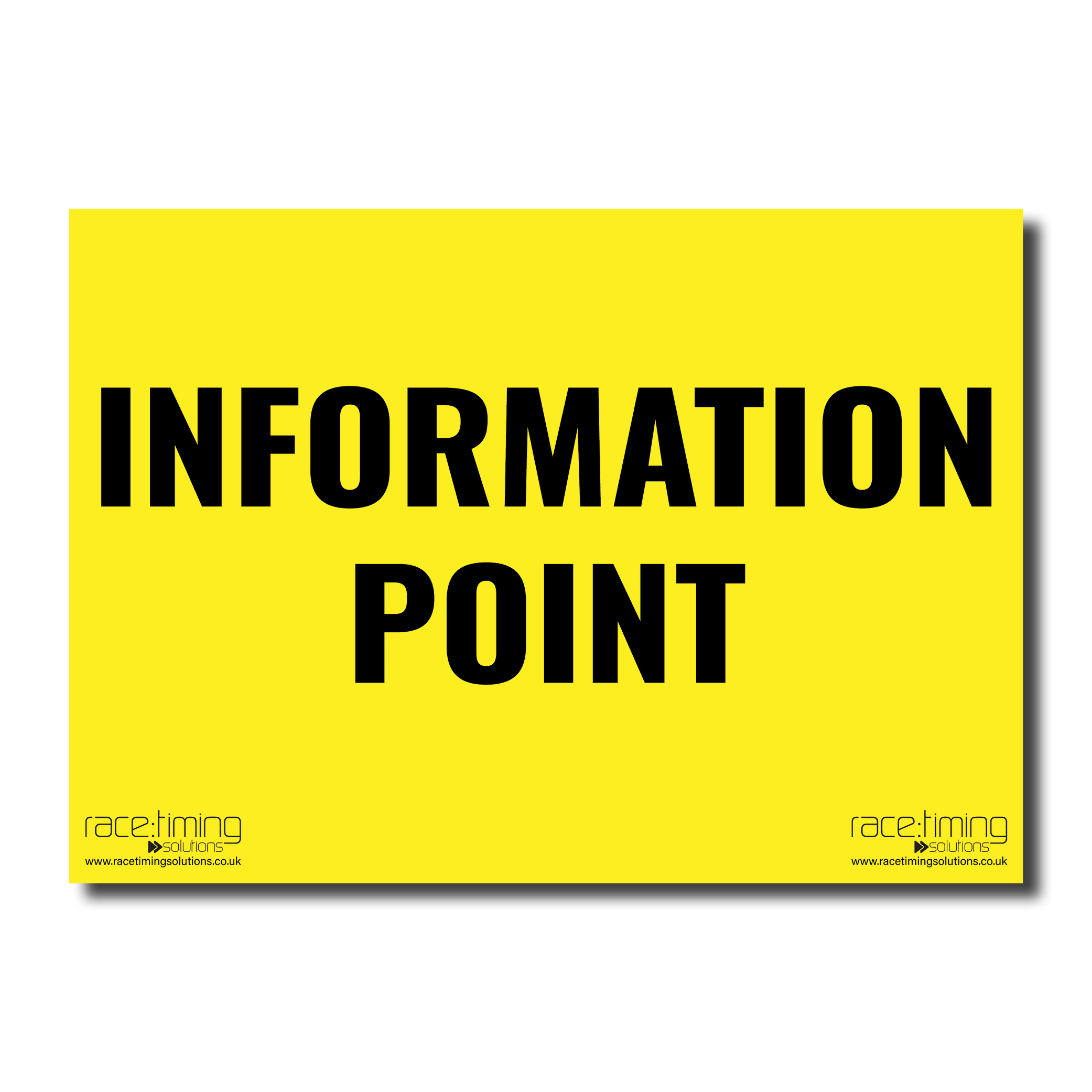 Yellow sign with 'INFORMATION POINT' text in black
