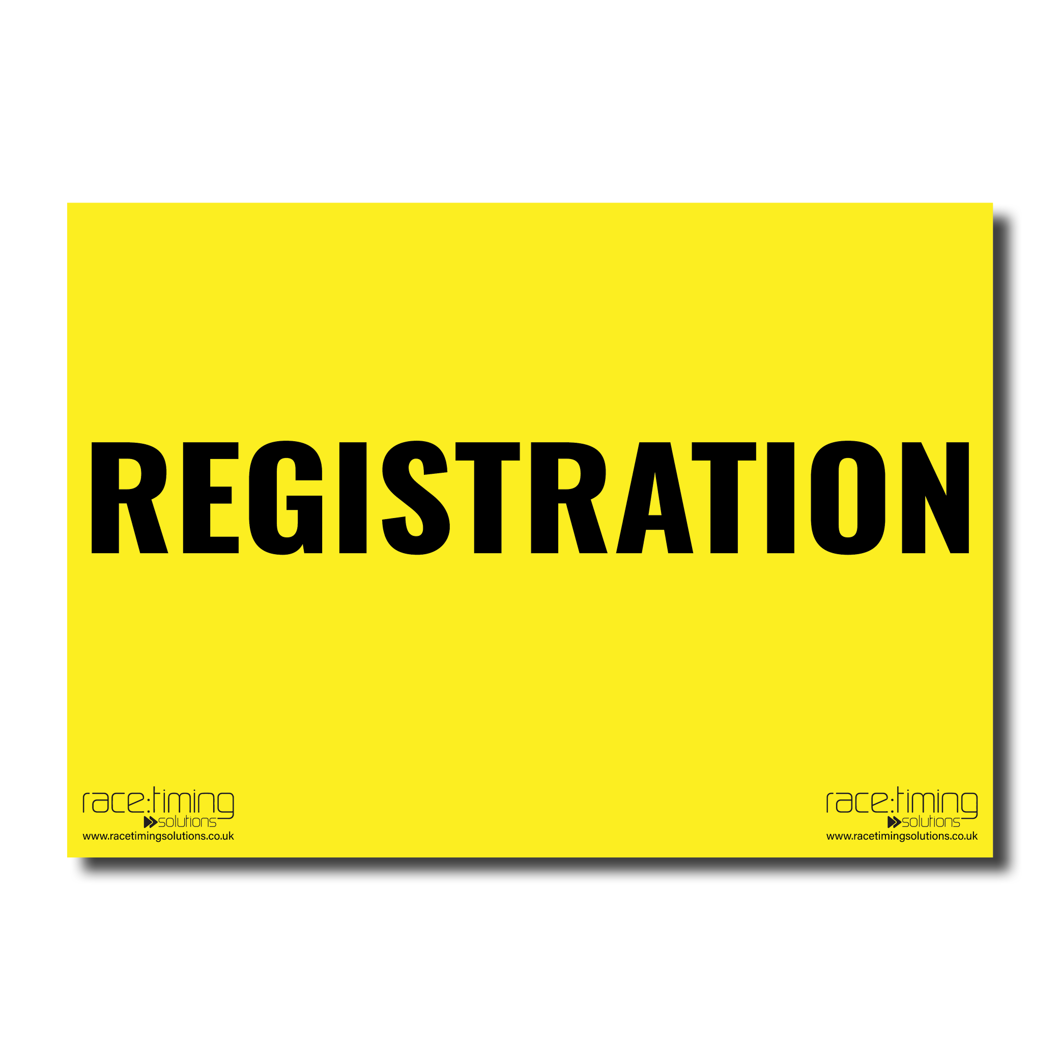 Yellow sign with black 'REGISTRATION' text