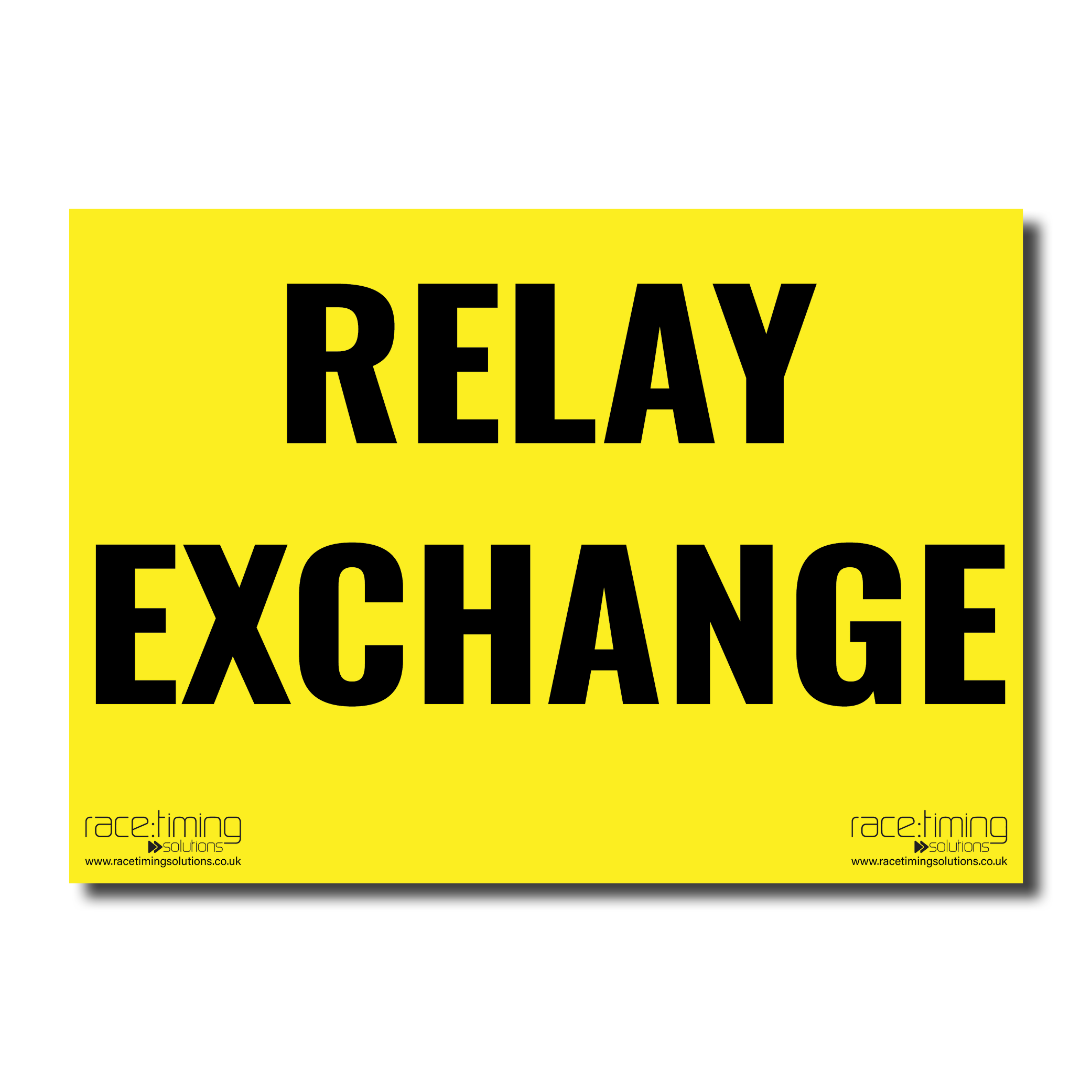 Yellow sign with black 'RELAY EXCHANGE' text