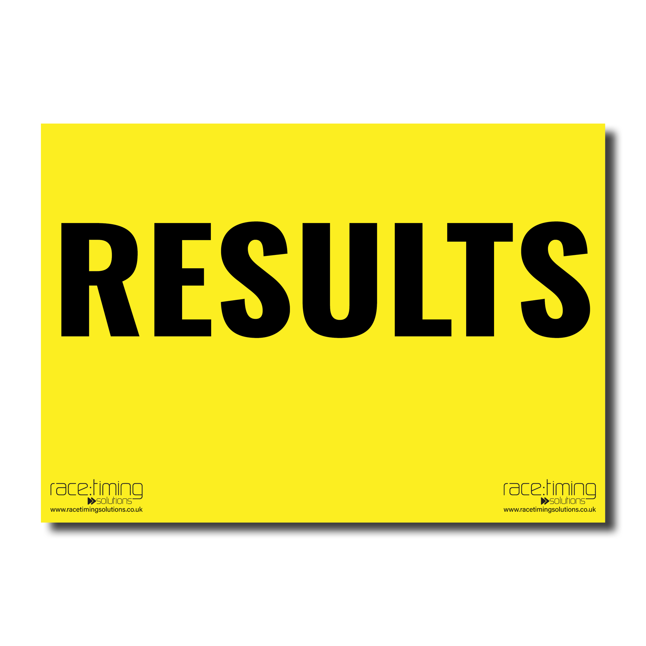 Yellow sign with black text displaying the word 'RESULTS'