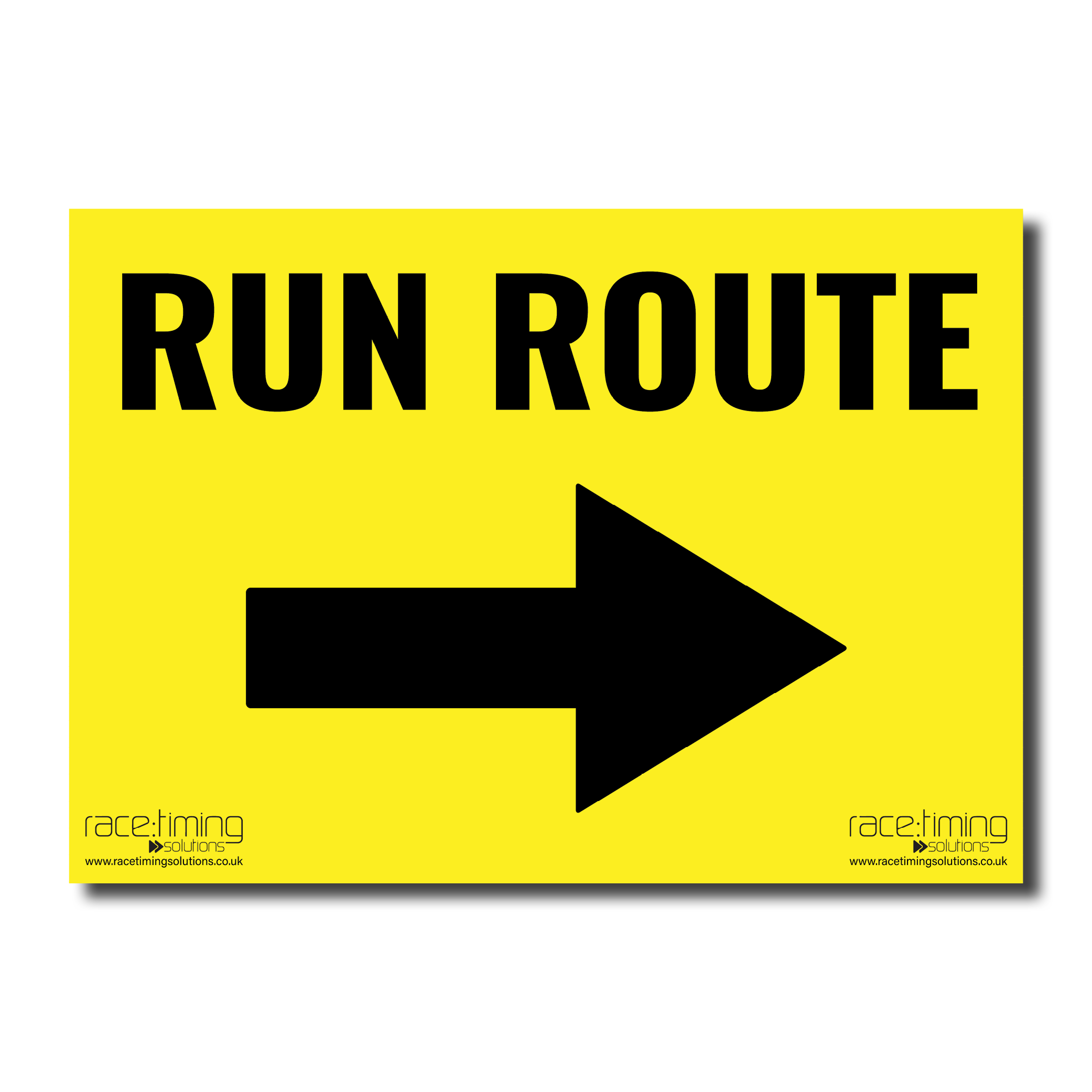 Yellow sign with 'RUN ROUTE' and an arrow pointing right