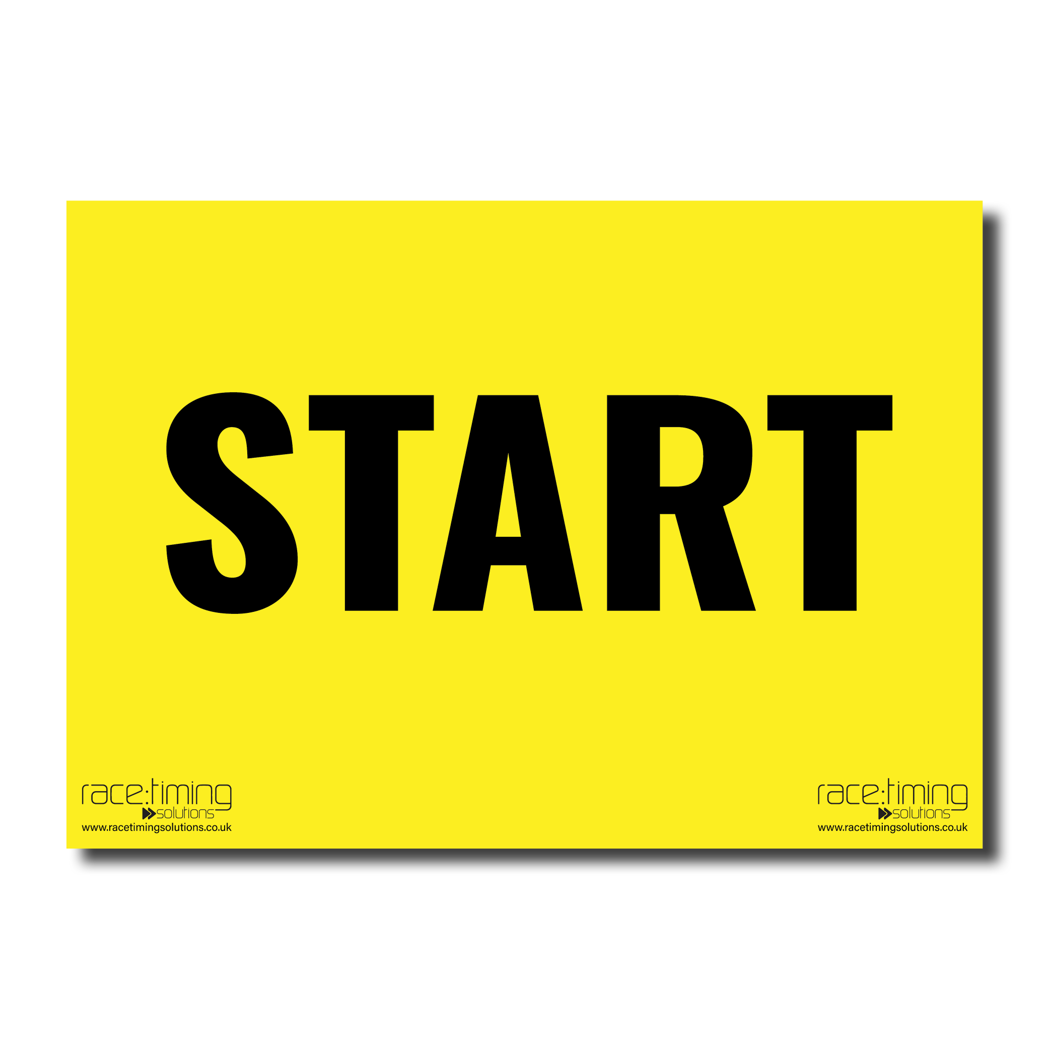 Yellow sign with black 'START' text
