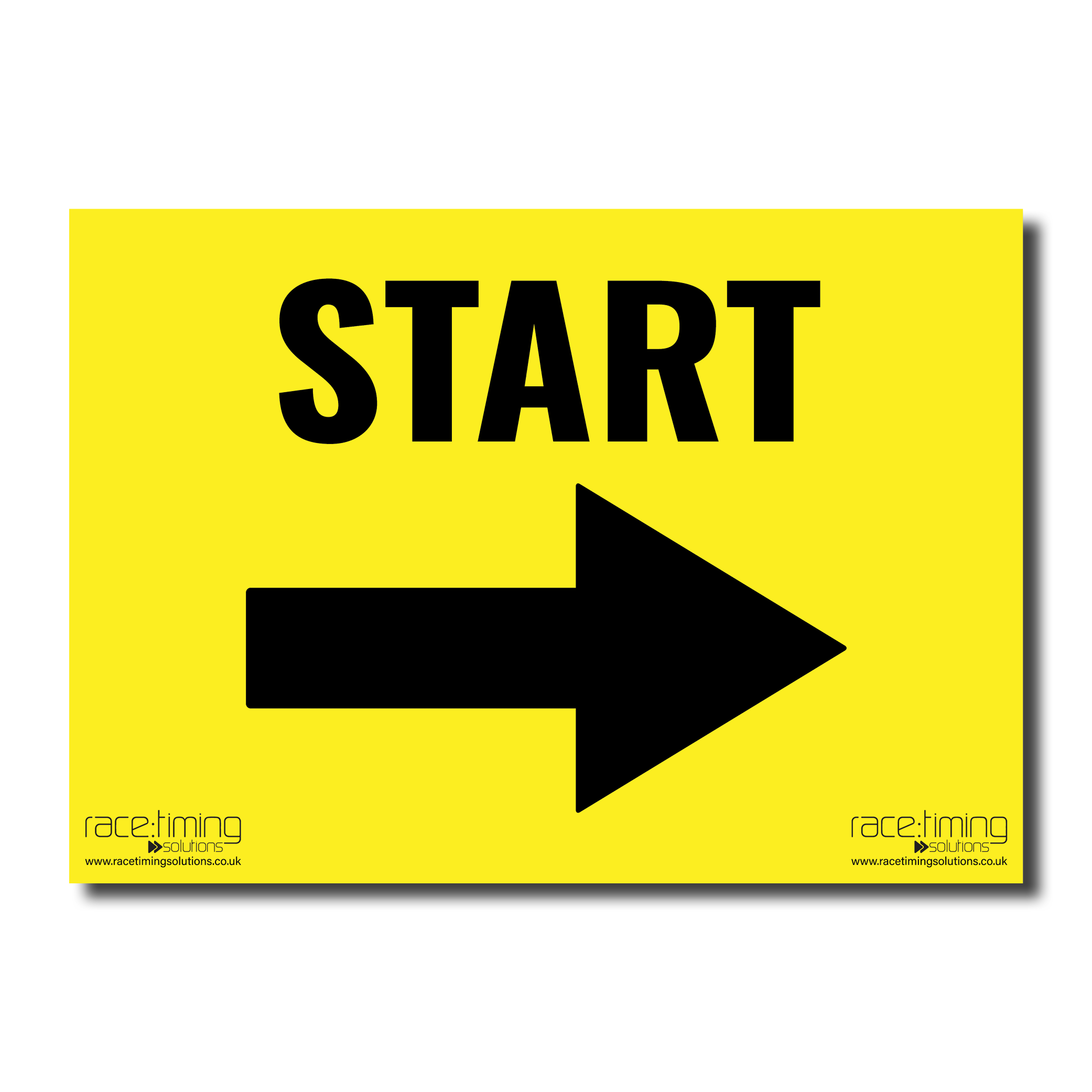 Yellow sign with black 'START' and an arrow pointing right