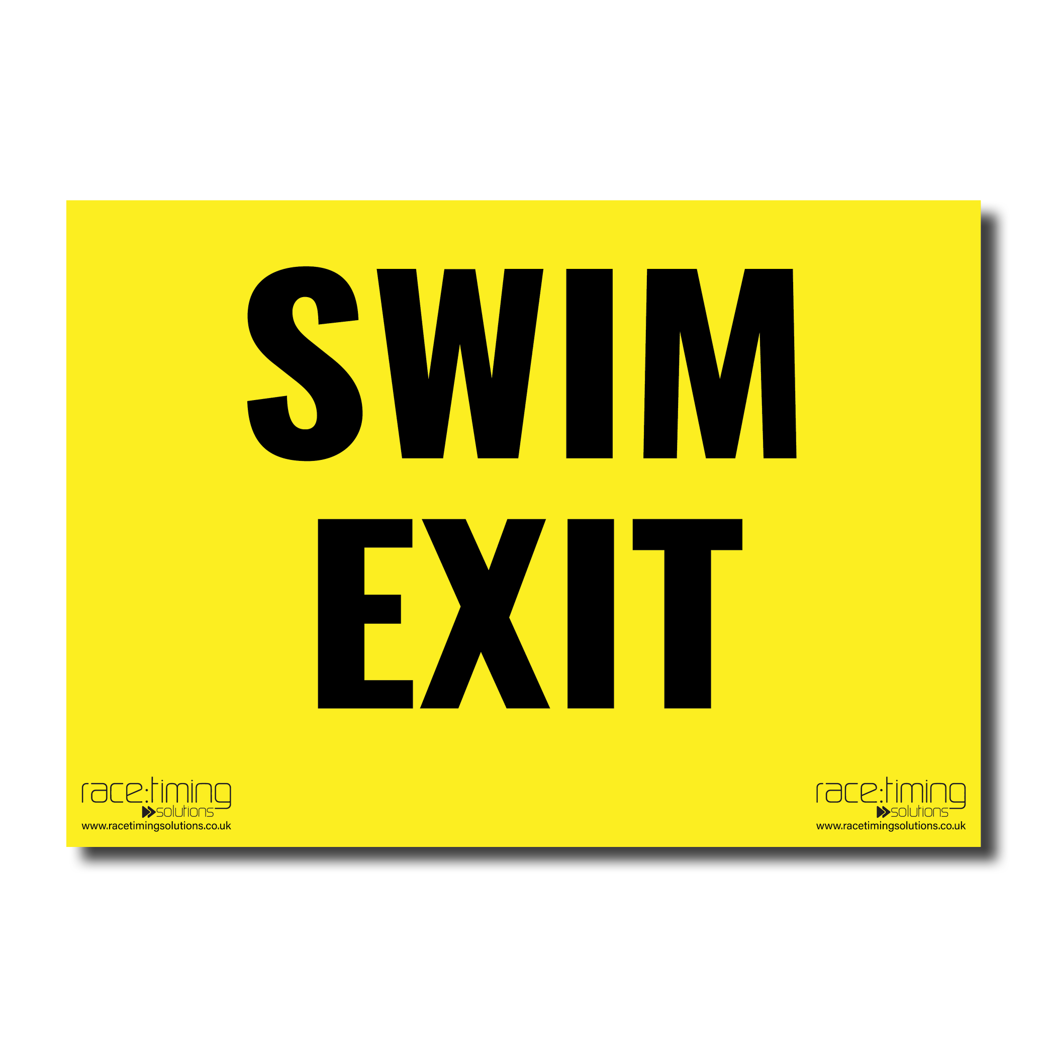 Yellow sign with 'SWIM EXIT' text