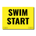 Yellow sign with 'SWIM START' text