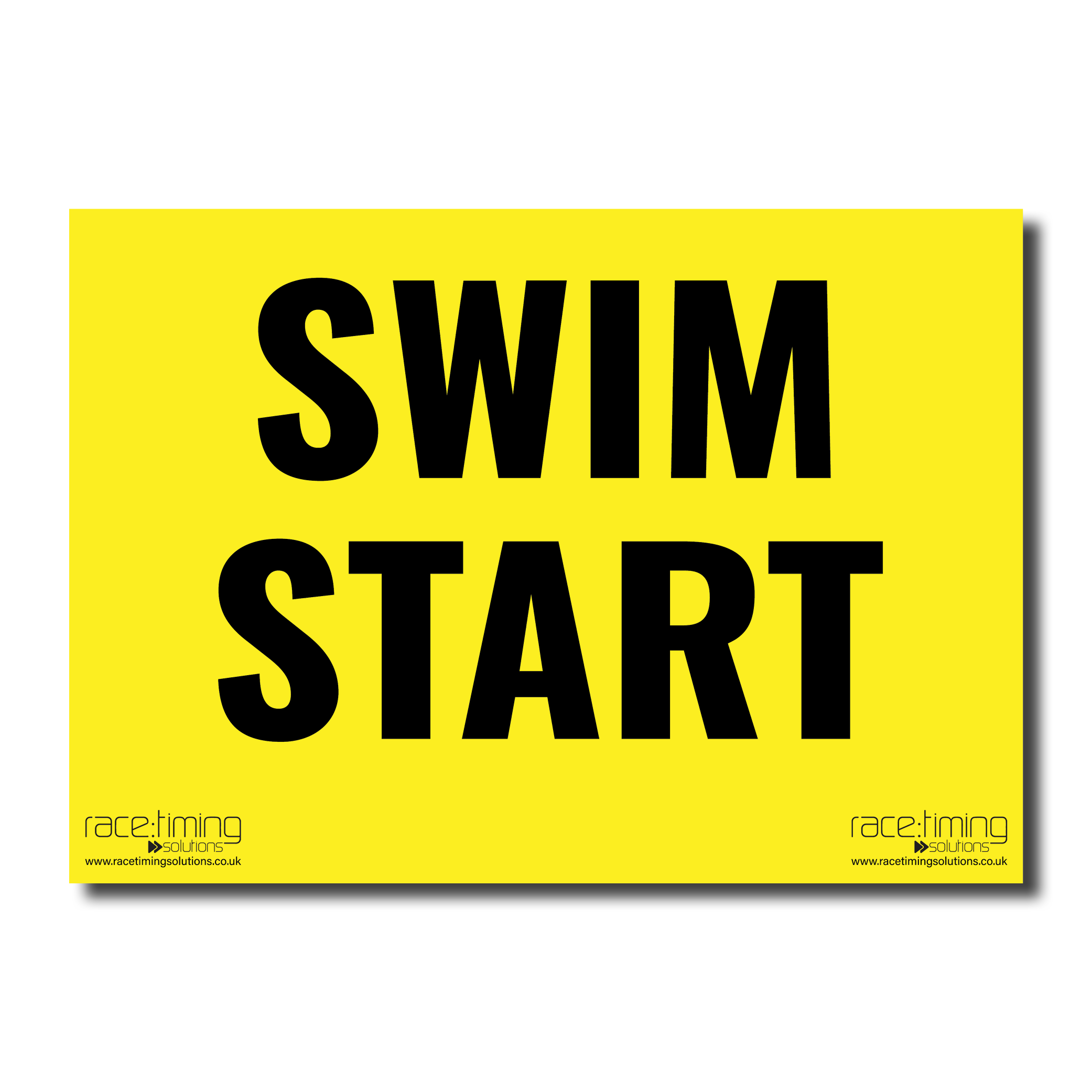 Yellow sign with 'SWIM START' text