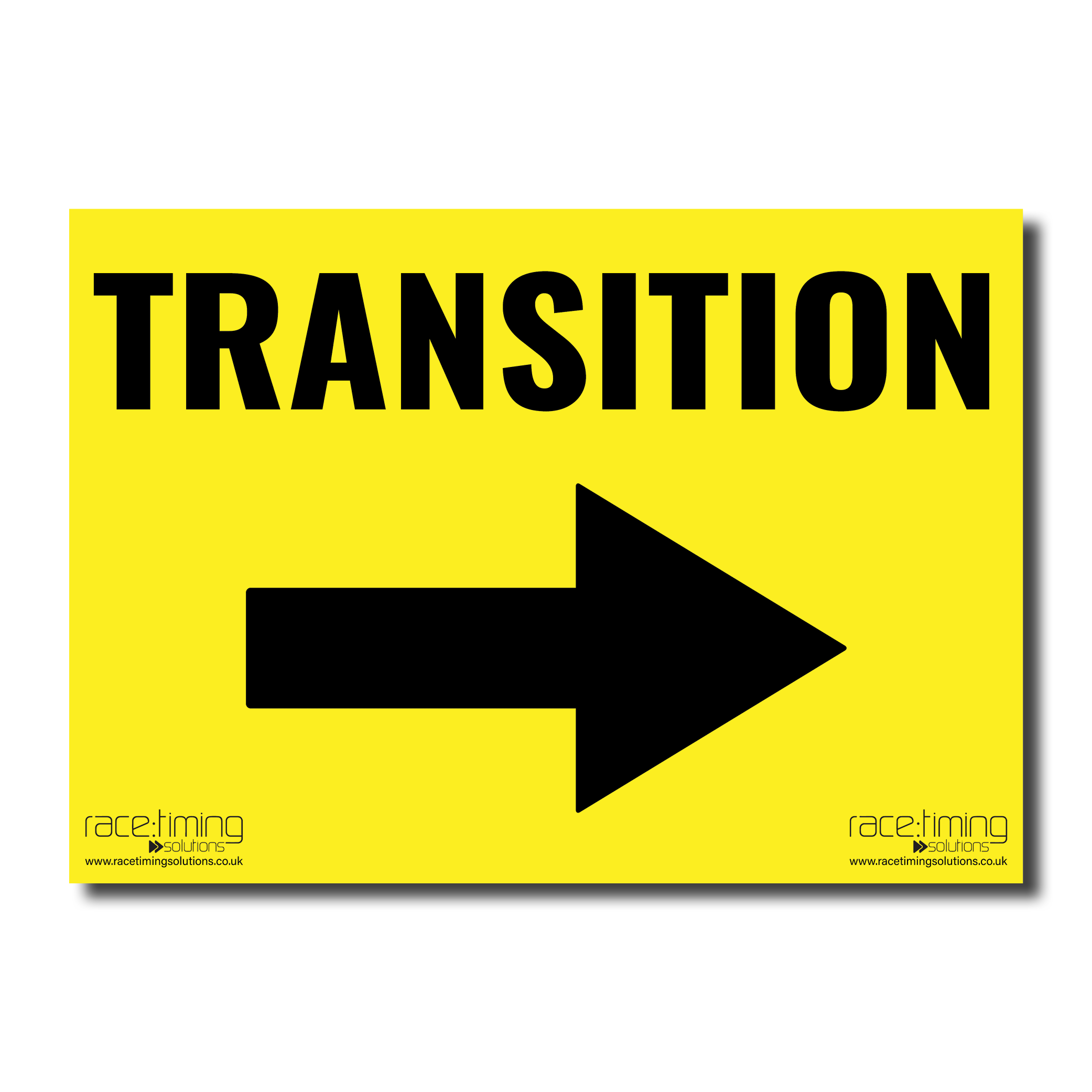 Yellow sign with 'TRANSITION' and a right arrow