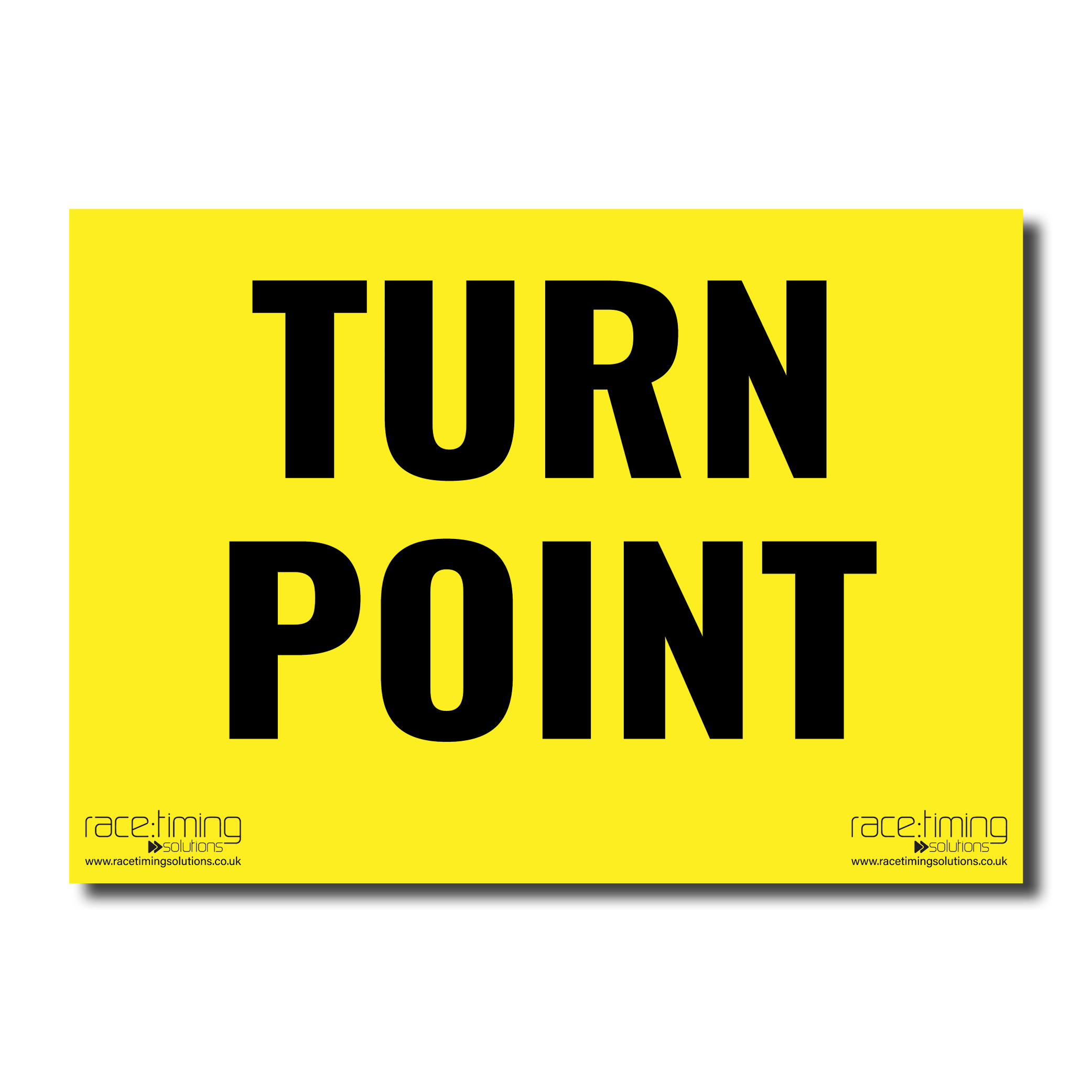 Yellow sign with black 'TURN POINT' text 