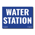 Blue sign with 'WATER STATION' text